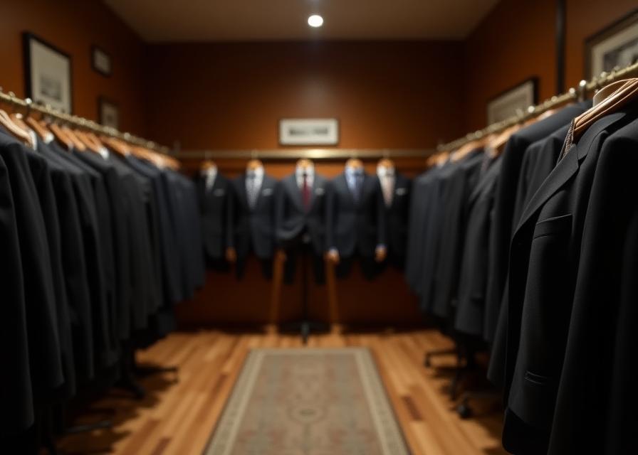 Inside The Dapper Gent showroom with rows of suits